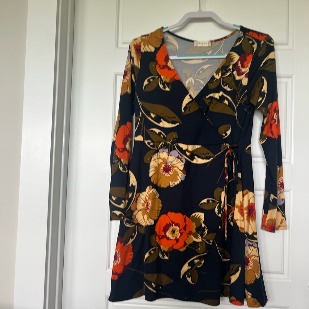 Altar'd State Fit and Flare Long Sleeve Dress in Orange and Gold